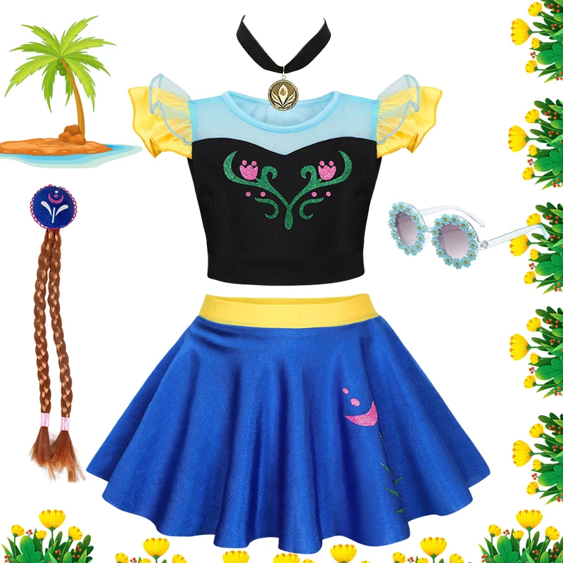 الفتيات الصيف ملابس السباحة آنا لباس سباحة الاطفال ملابس سباحة للأطفال إلسا الأميرة بيكيني ثوب السباحة الكرتون ملابس الشاطئ 1-12Y