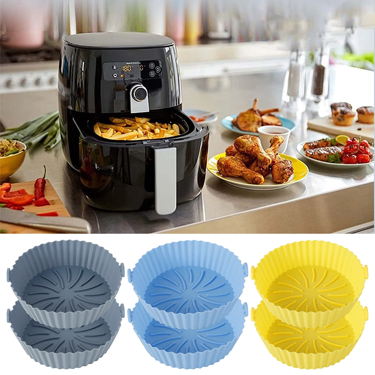 2x Air Fryer Silicone Pot Air Fryer Basket Liners Non-Stick Reusable Baking  Tray