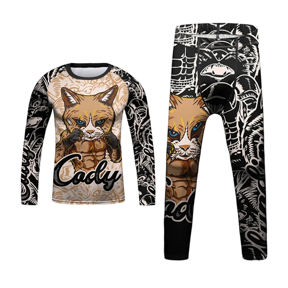 Kids Rashguard Jiu jitsu MMA T-shirt+Pant Bjj KickBoxing Sets Boy Gym Children Muay Thai Shorts MMA Clothing Compression Tights sports apparel