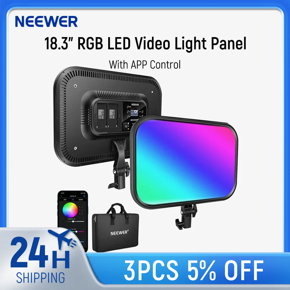 Neewer RGB LED 비디오 라이트 패널, 앱 제어, 소프트 LED 패널, 게임, 확대, 라이브 방송용 17 가지 무대 효과, 18.3 인치