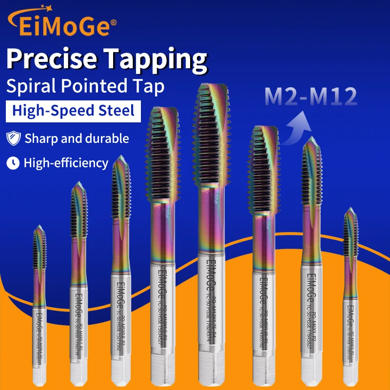 EiMoGe 8개 세트 M2-M12 HSSE 스파이럴 포인트 세트 키트 나사 탭 메트릭 플러그 핸드 탭 M2 M3 M4 M5 M6 M8 M10 M12