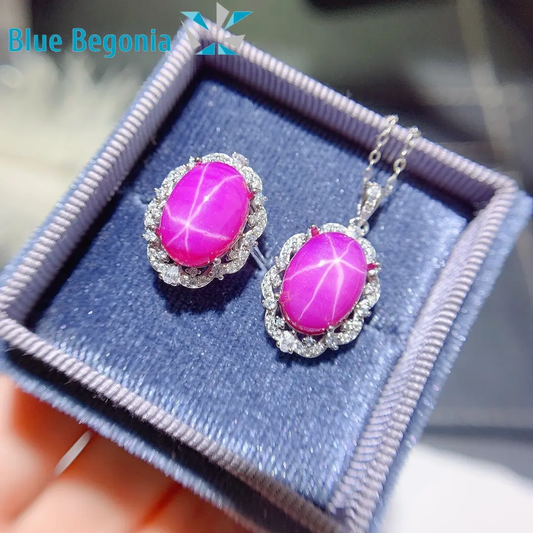 

Fine Jewelry Natural Star Ruby 925 Sterling Silver Women Pendant Necklace Chain Ring Gift 10*14mm Gemstone