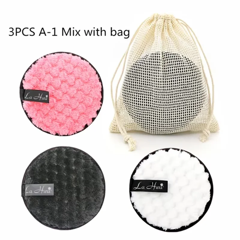3pcs 재사용 가능한 메이크업 제거 패드 코튼 닦아 마이크로 화이버 메이크업 제거 스폰지 코튼 클렌징 패드 도구 클렌징 패드