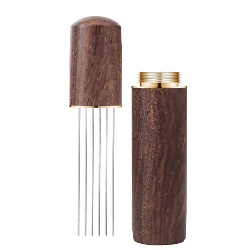 Espresso Coffee Stirrer Espresso Distribution Tool Portable Distribution Tools,6 Needles Walnut Color