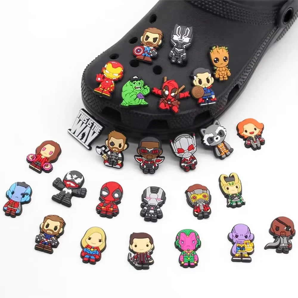 shoe charms MINISO 27pcs Avenger Series For Clogs Bogg Bag Bubble Slides Sandals PVC Decorations Beach Bag Accessories