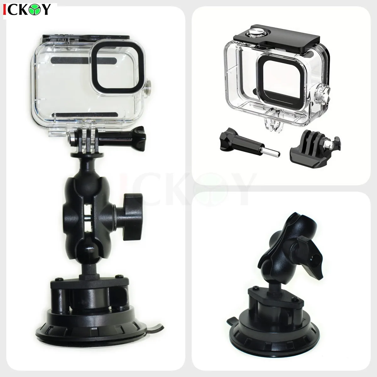 

Waterproof Protect Case +1'' Ball Mount Adapter + RAM Arm + Car Cup Windshield Holder 25mm Stand Mount for GOPRO 12 11 10 9