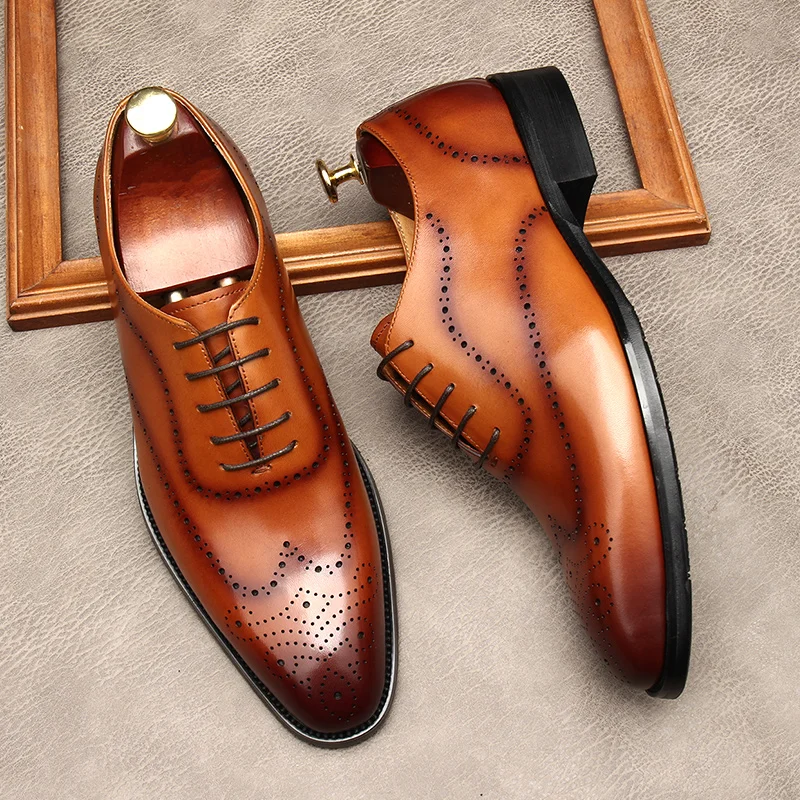 

Luxury Italian Mens Genuine Leather Brogues Shoes 2023 Brand Handmade Quality Fashion Elegant Wedding Social Dress Shoes for Man