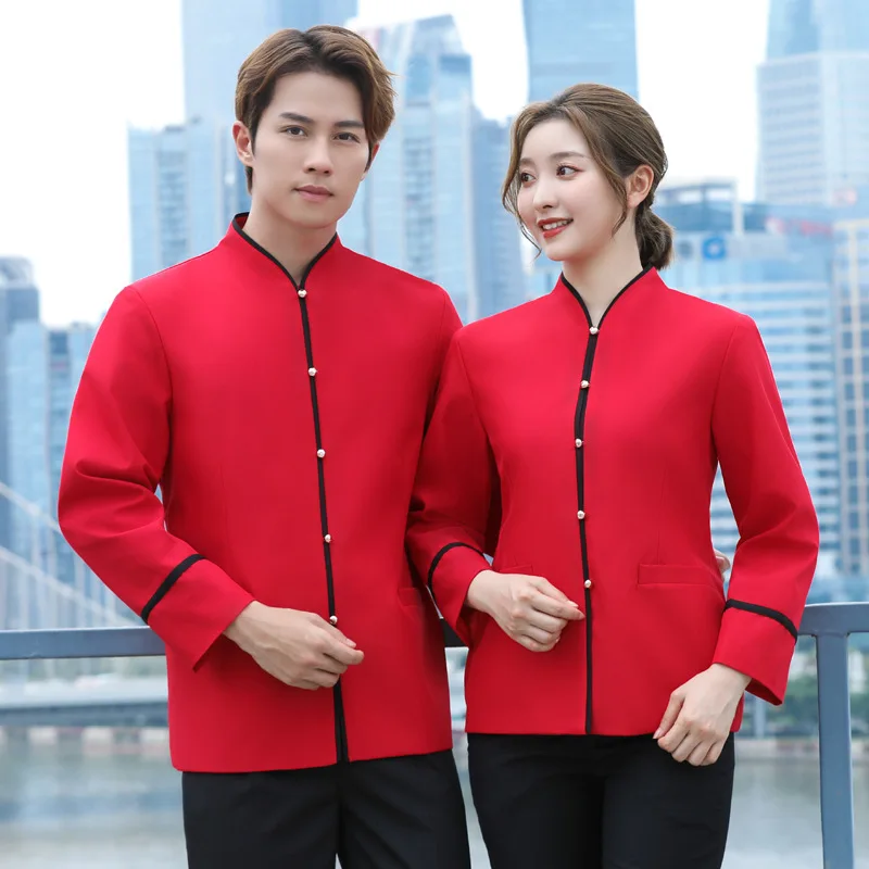 

Chinese Style Waiter Workwear Men's and Women's Long Sleeves Catering Farmhouse Hot Pot Restaurant Restaur