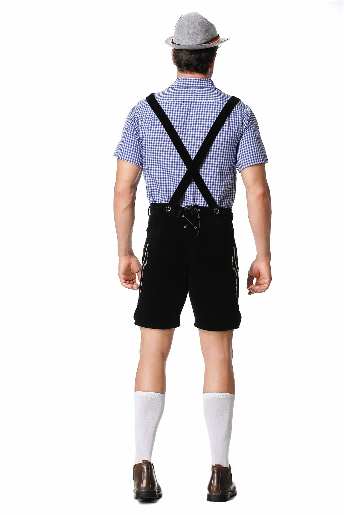 Cosplay Costume Men Festival Costume Set Male German Oktoberfest Lederhosen Costume Short Sleeve Suspenders Rompers Shirt Hat Bavarian Beer Festival Men Cosplay Outfit