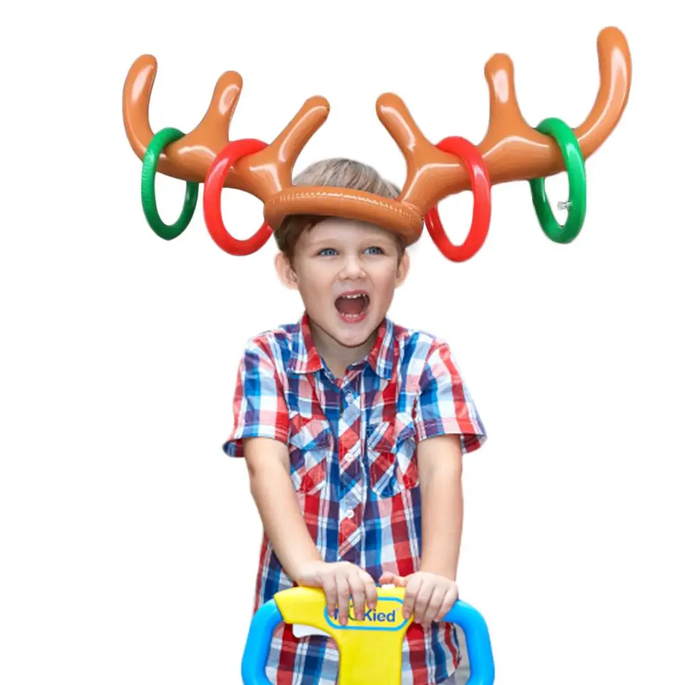 New Year Decoration Santa Funny Reindeer Antler Hat Inflatable Toys Ring Toss Christmas Game Outdoor Activity Xmas Kids Gift 2