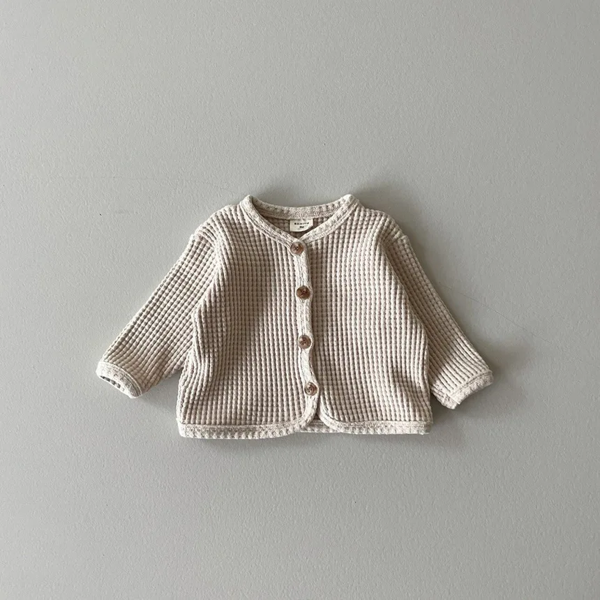 Korean Style Baby Cardigan Spring Autumn Solid Color Children's Thin Coat Waffle Base Shirt Tops Casual Jacket for Boys Girls