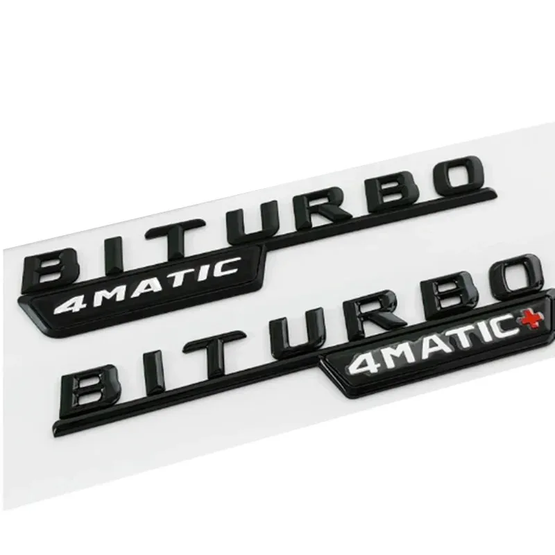 2개 3D ABS 자동차 레터링 펜더 트림 배지 BITURBO 4MATIC Plus 엠블럼 스티커 (C43 E43 GLE43 GLC43 W205 W213 악세사리용)