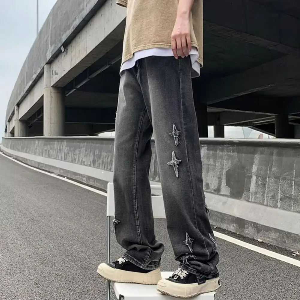 

Denim Fabric Men Jeans Men Gradient Color Splicing Jeans Gradient Color Splicing Men's Denim Pants with Distressed Cross for Men
