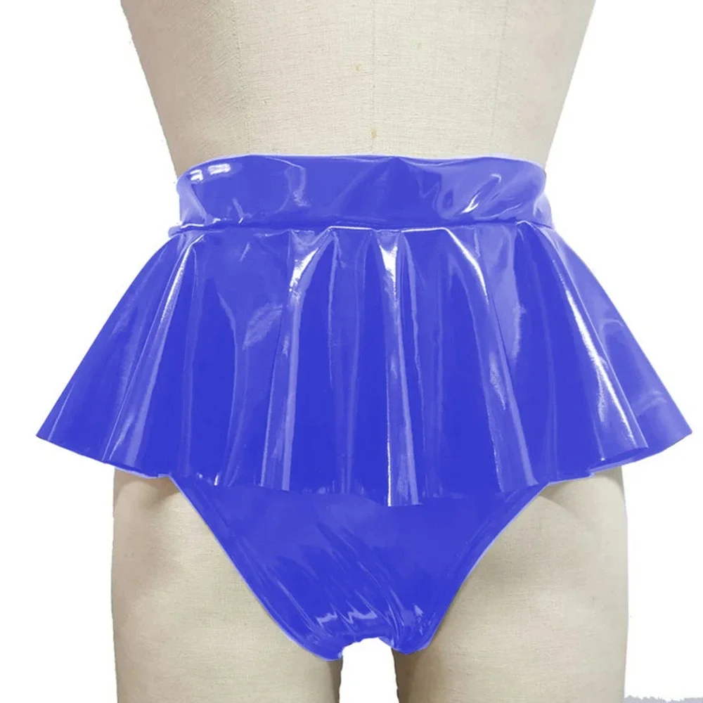 Sissy Sexy Shorts High Waist Wet PVC Leather Mini Skirts Pants Wetlook Pole Dance Ruffled Hot Pant Exotic Lingerie Underwear 7XL
