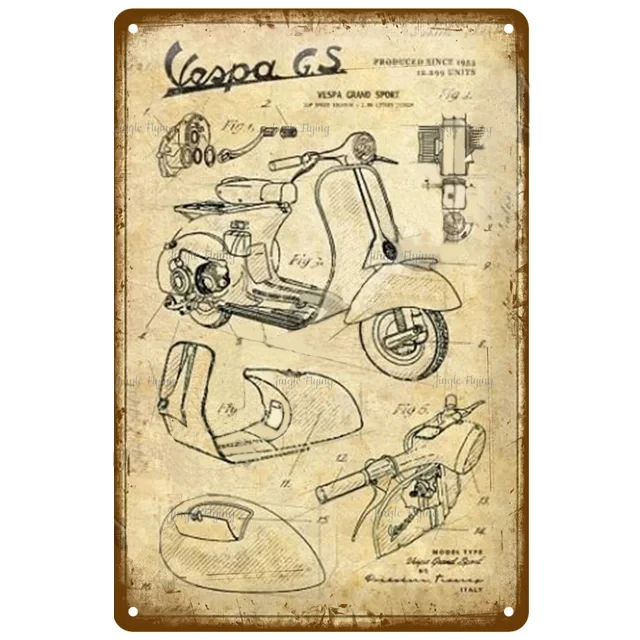 Targa Vintage Vespa In Metallo - Decorazione Retrò Per Garage, Cucina, 20x30cm, Idea Regalo - Foto 5