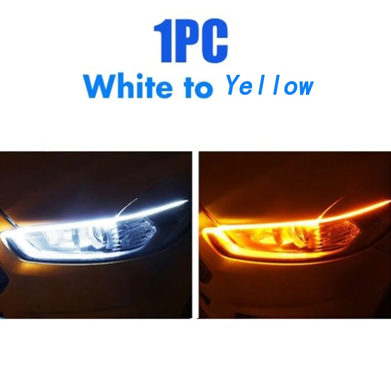 ตัวเลือกสินค้า ไฟหน้ารถยนต์ LED 12V ยืดหยุ่น กันน้ำ Auto DRL สีขาว เบรคเหลือง