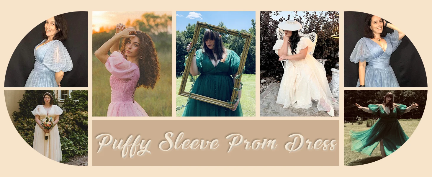 puffy sleeve prom dresses tea length formal evening party dress v neck 1/2 sleeve short corset gowns