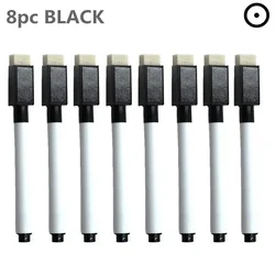 8-Pack Magnetic Colorful Whiteboard Markers with Built-In Erasers for Kids' Art and School Use (8pc BLACK)