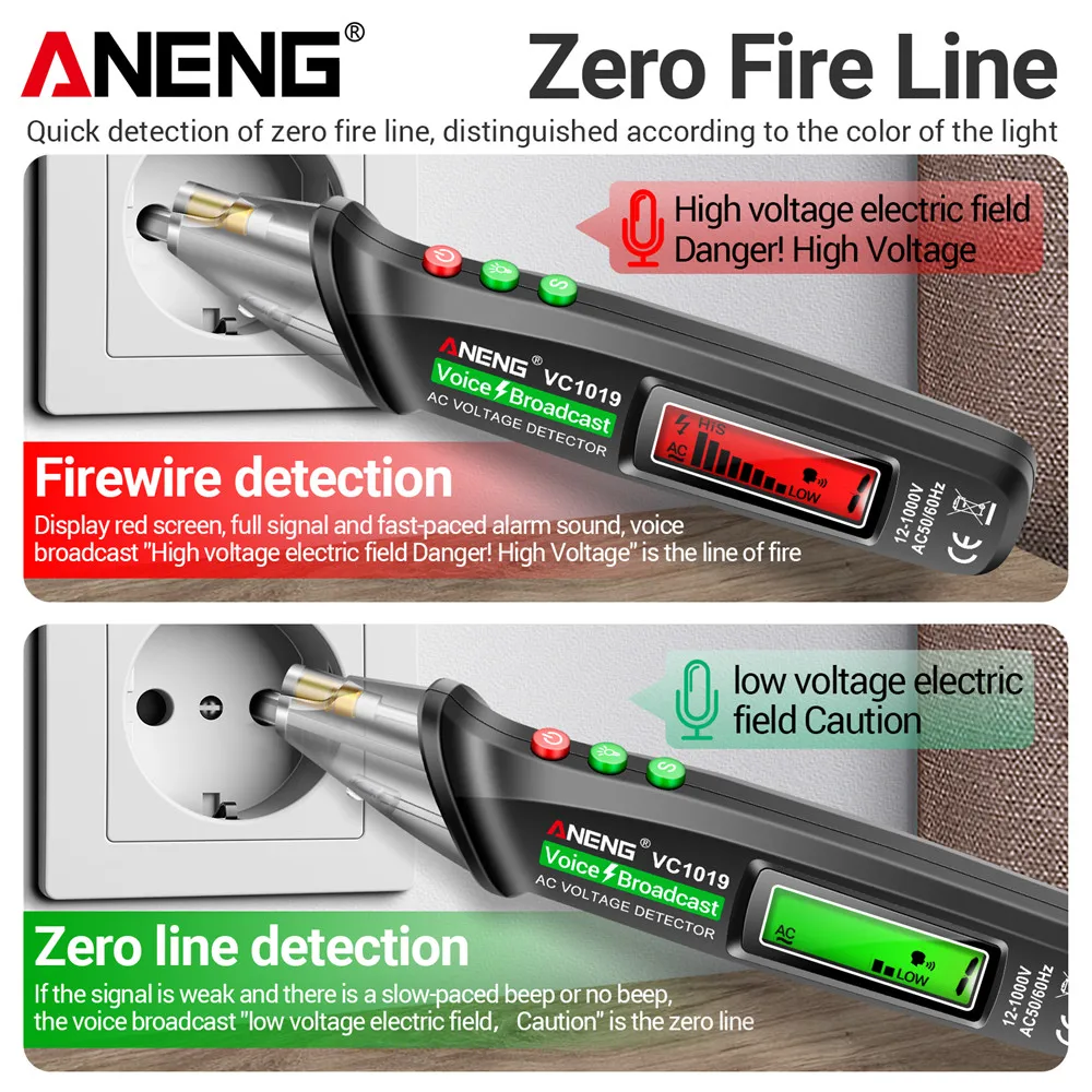 ANENG VC1019 Intelligent Voice Broadcast Tester Pen 12V-1000V Infrared Sensor Positioning Voltage Tester Electric Wire Detector 4