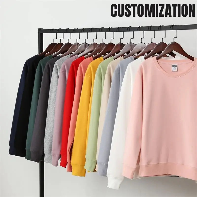 

Great Quality Fleece Liner Sweatshirts For Women Solid Color Hoodies Male Female Customize Logo Print Clothes