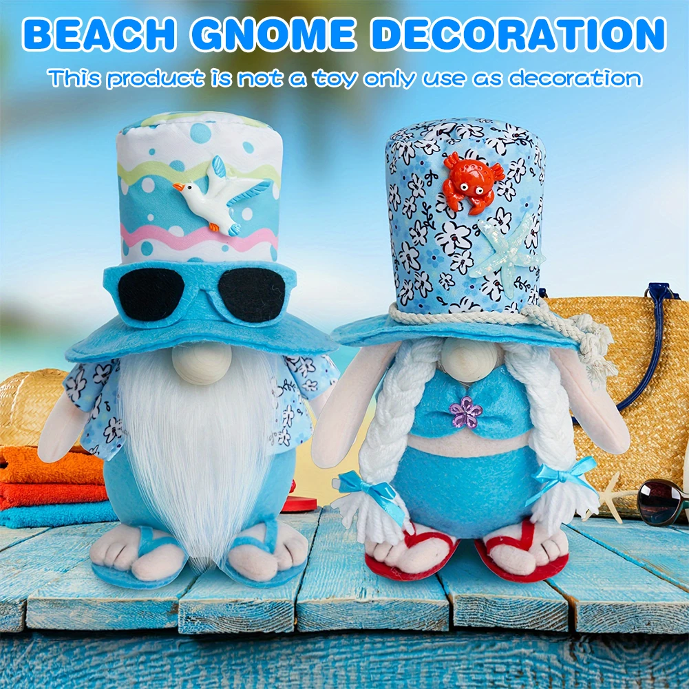 Plush Beach Gnomes Decorations with Weighted Base for Summer