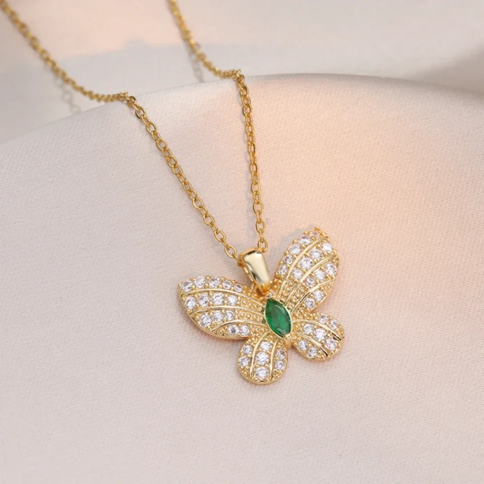 Elegant Zircon Butterfly Pendant Necklace for Women