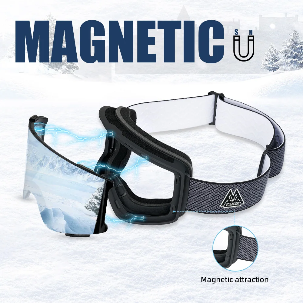 Vozapow Ski Goggles UV400 Glare Protection Skiing Mask Snowboard Accessories Men Women Snow Sunglasses Super View Anti Fog Lens 5