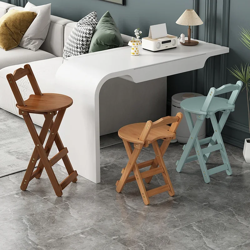 Portable Bar Chair Furniture Milk Tea Shop Cashier High Stool Living Room Back Dining Chair Modern Simple Folding Stool