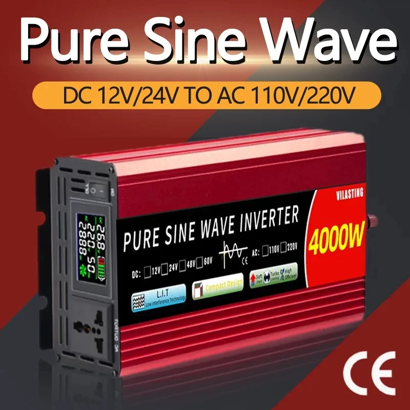 แบบพกพา Pure Sine Wave อินเวอร์เตอร์ 1000 W-5000 W 12 V ถึง 220 V DC-AC รถพลังงานแสงอาทิตย์ Converter อินเวอร์เตอร์ความถี่สูงสําหรับ Tra 1