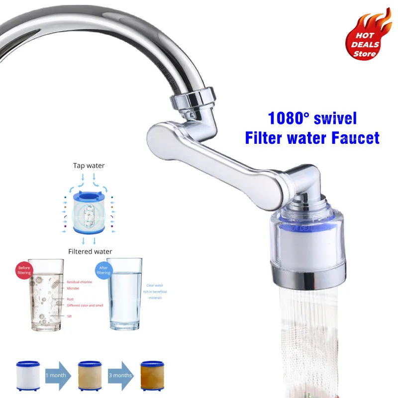 1080° Swivel Faucet Water Filter Remove Chlorine Heavy Metals Filtered Showers Head Soften Hard Water Bath Filtration Purifier