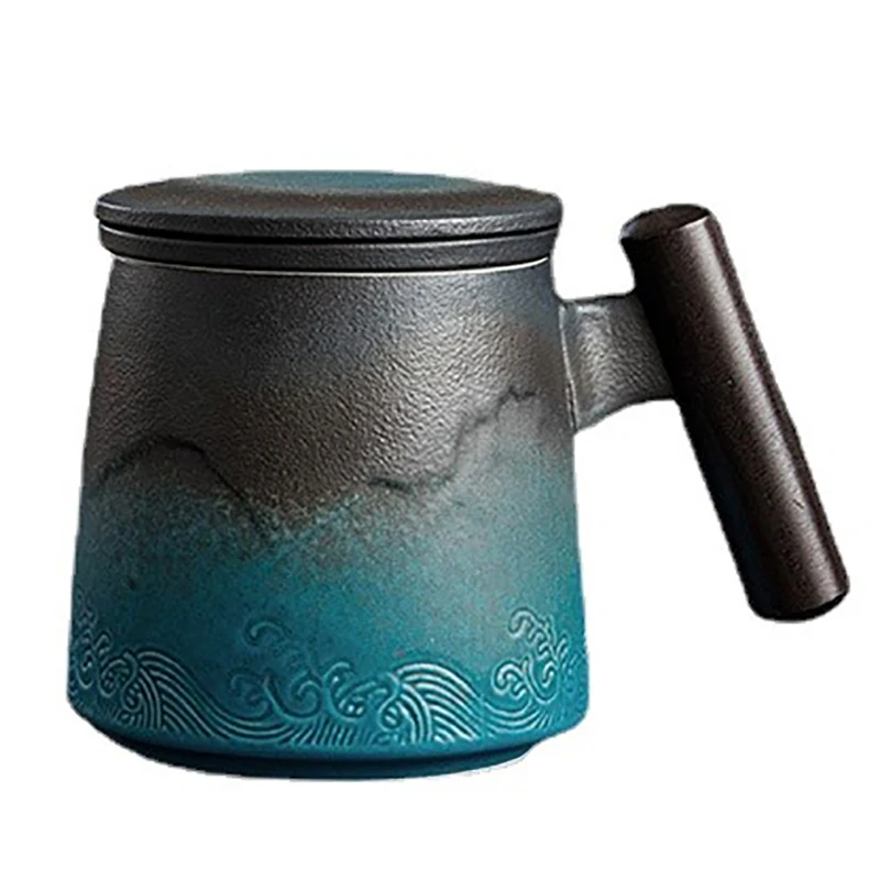 

Керамическая кружка, чайная чашка, винтажные кофейные чашки для завтрака и кружки с крышкой для заварки, чашка для воды с ситечком, деревянная ручка, персонализированные подарки