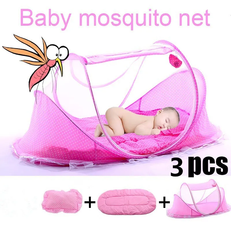 Blue Mosquito net Foldable Baby with Cushion and Pillow Travel Quick