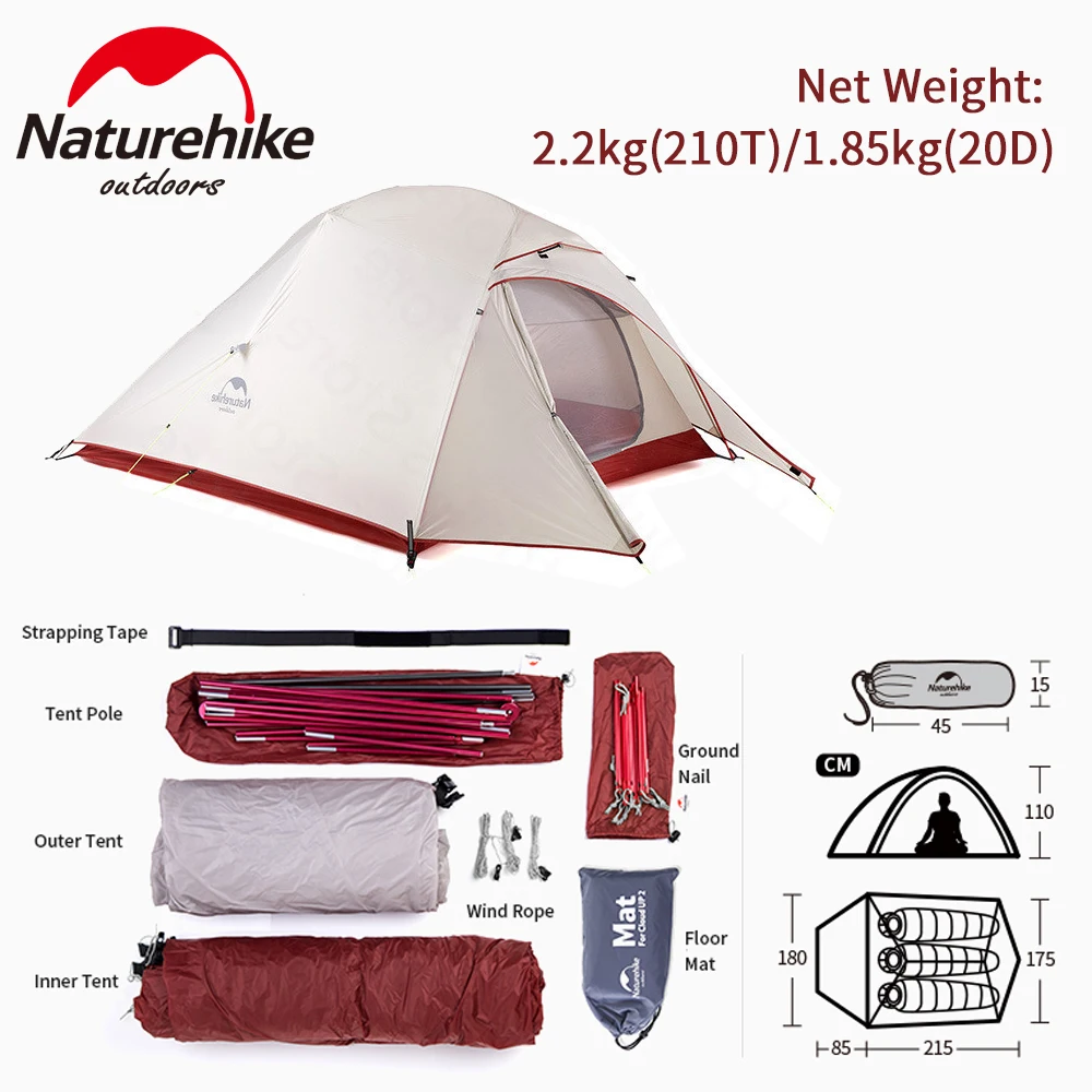 Naturehike Cloud Up 3 Person Tent Ultralight Camping Outdoor Hiking Travel Backpacking Shelter Tent Waterproof Nylon Portable