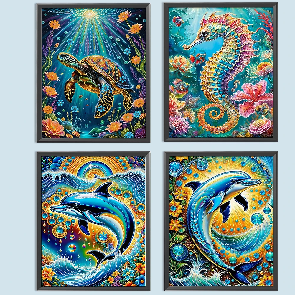 5D DIY Partial Special Shaped Drill Diamond Painting Kit 30 * 40cm Easter Decor Dolphins Marine Animals Decor Home Bedroom Decor
