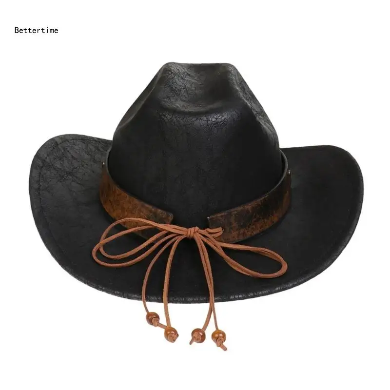 

B36D Outdoor Cowboy Cap for Adults Vintage Buckle Belt Fedora Hat Flat Top Hat Cosplay Costume Hat Carnivals Party Hat
