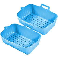 2 - Pack Reusable Silicone Baking Trays - Non - Stick Air Fryer Liners (Blue)
