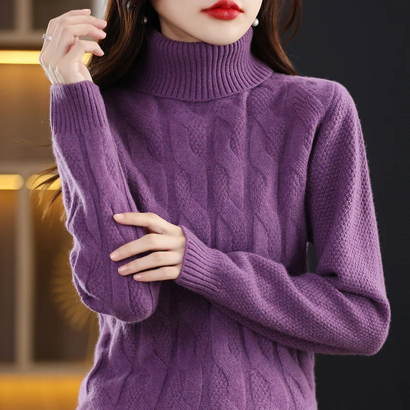 

Autumn and Winter 2022 New High Neck Sweater Women's 100% Pure Wool Sweater Knitted Heavy Loose Wool Pullover Women's Top