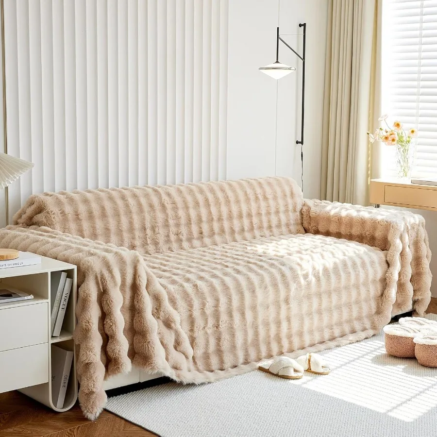 Soft Warm Faux Fur Sofa Cover Thick Shaggy Fuzzy Sectional Couch Cover Plush Furniture Cover Fluffy Furniture Cover for Couch S