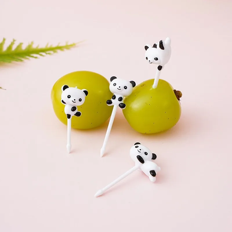 8pcs/set Mini Cartoon Panda Fruit Fork Kids Snack Dessert Decoration Forks Lunches Party Decorations Plastic Animal Shape Stick fruit fork