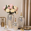 Ceramic Vase Geometric Rhombic Jar Ceramic Ginger Jar Storage Tank with Lid Porcelain Handicraft Home Decoration Accessories 2