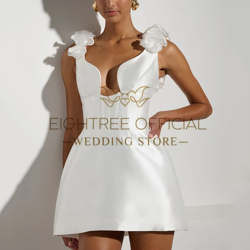 Eightree Fashion Short Wedding Dresses Boho Beach Sweetheart Mini Satin Bridal Dress Women Evening Wedding Prom Gowns Customized 2