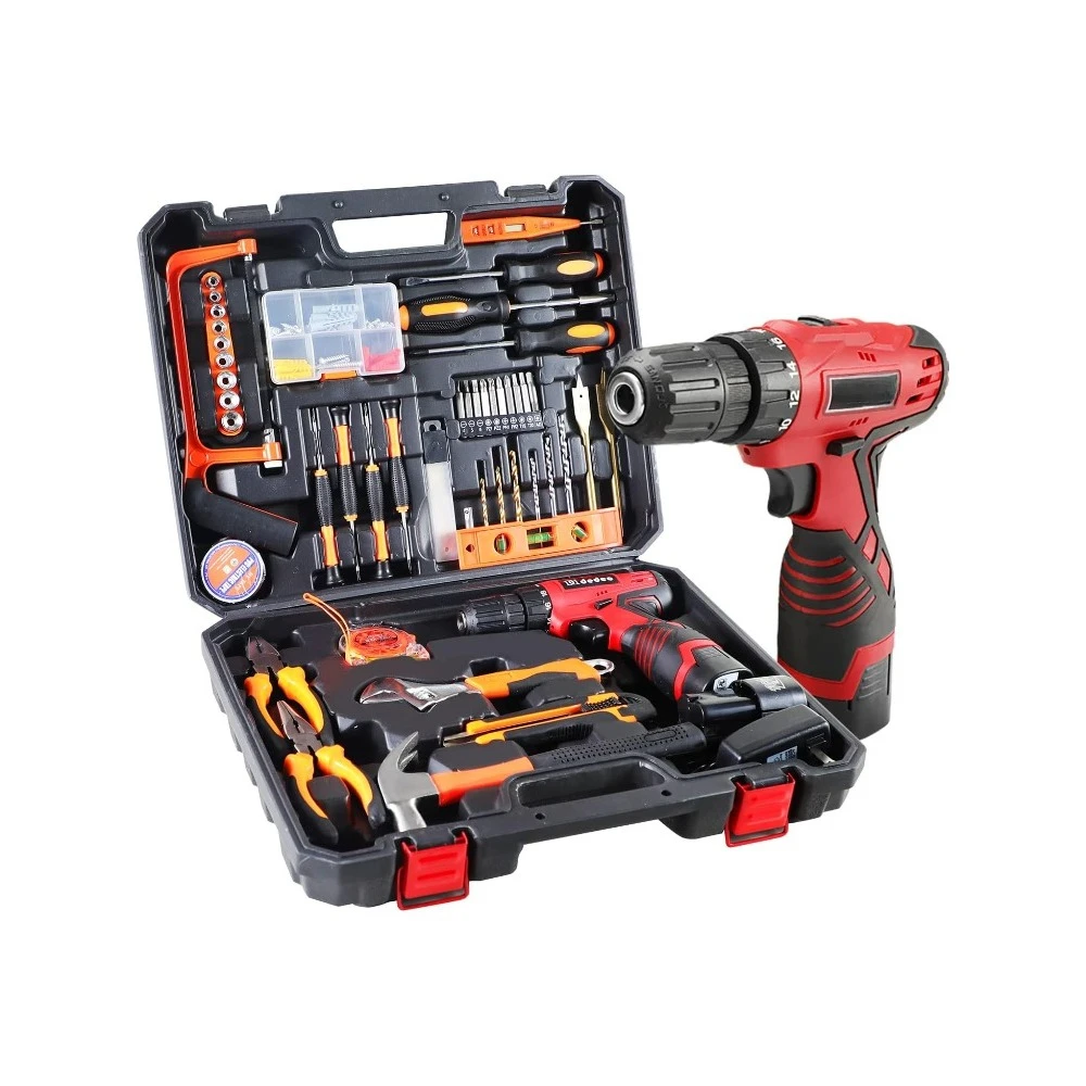 

Cordless Drill Household Power Tools Set, 16.8V Lithium Driver, Claw Hammer, Wrenches, Pliers, DIY Accessories, Tool Kit, 108Pcs