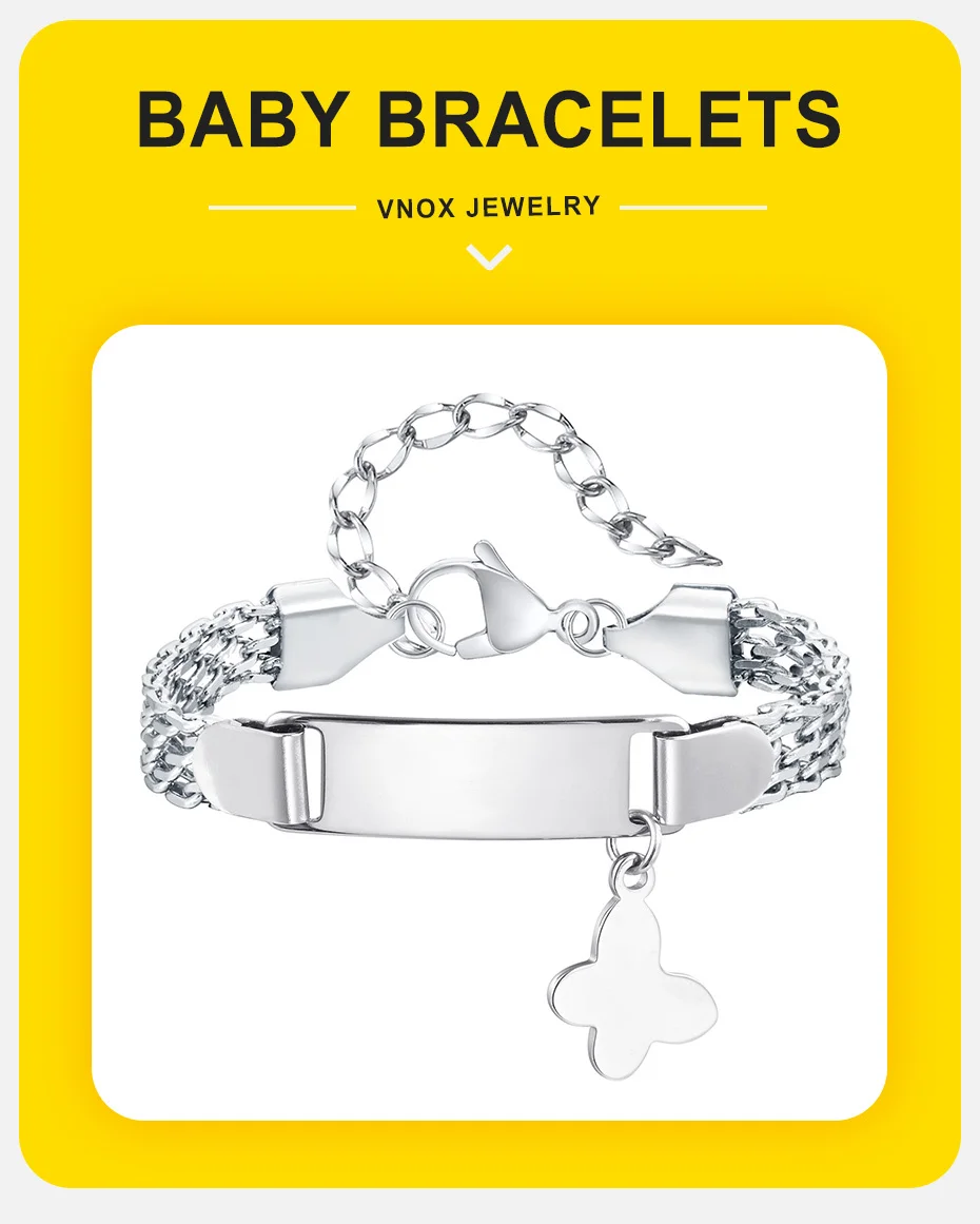 Vnox Kostenloses individuelles Kinderarmband für Jungen und Mädchen, Edelstahl-Text-Namensschild, Schleife, Anhänger, Riemen, Kettenarmband, Schmuck – Detail 3