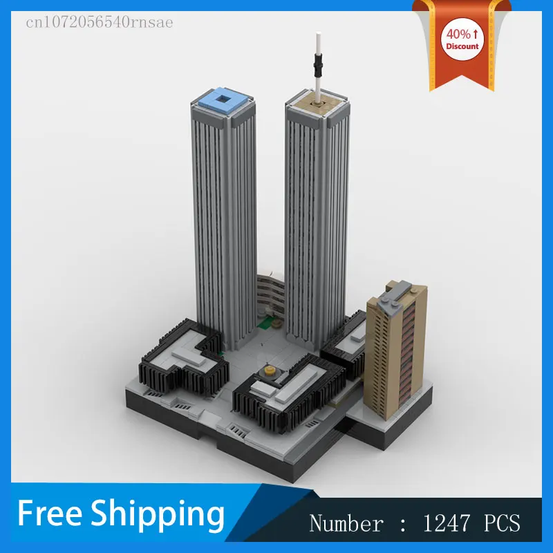 World Trade Center MOC Building Blocks Twin Tower Model Urban Landscape Architecture Creative Assembly Toys building blocks construction blocks