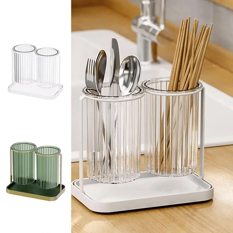 

Kitchen Utensil Holder 2 Clear Cups Hot Racks Organizer Houshold Kitchen Sink Utensils Spoons, Spatula Container Accessories