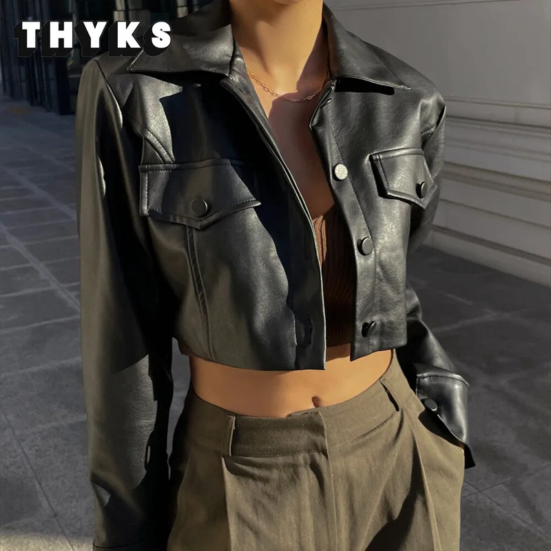 

Куртка женская из экокожи, пикантная тонкая однобортная короткая мотоциклетная куртка с лацканами в европейском и американском стиле, Y2K
