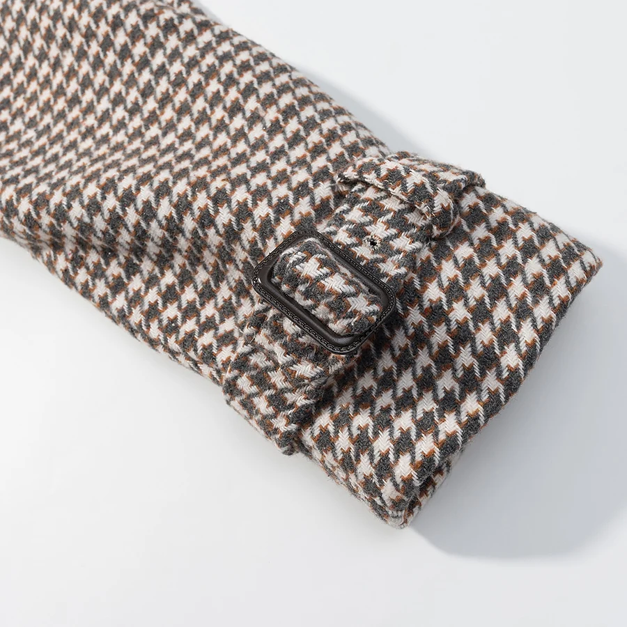 Women Vintage Stand Collar Plaid Coat Female Long Sleeve Double Button Pockets Jacket Autumn Winter Lady Elegant Outwear