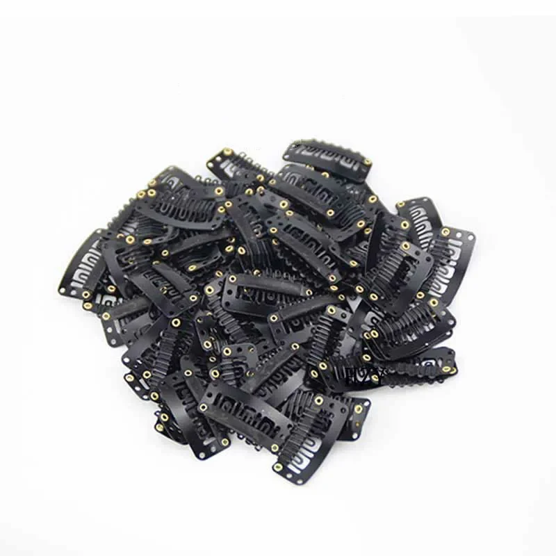 10 개/대 검은 머리 확장 클립 U 모양 직조 Toupee 가발 6 치아 스냅 빗 클립 스타일링 도구 32mm 4 색 모자 고정 도구
