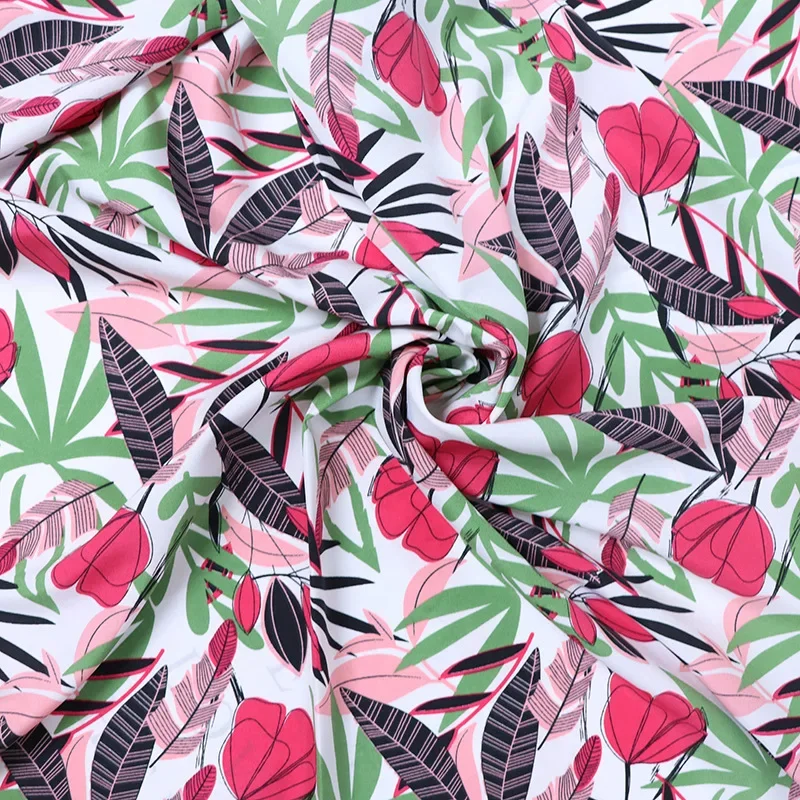 Bohemian Leaf Print Polyester Fabric Heat Band Rainforest Style Sellable Summer Dress Beach Pants Material For Clothing Accessor
