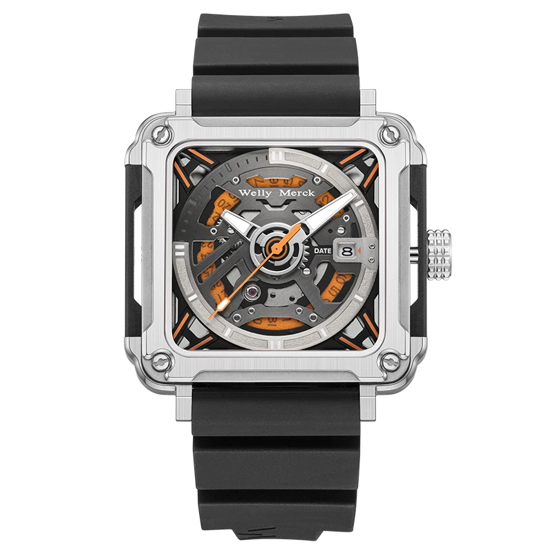 Welly Merck Automatic Mechanical Watches Man Stainless Steel Waterproof reloj hombre Sapphire Interstellar Series Square Watch